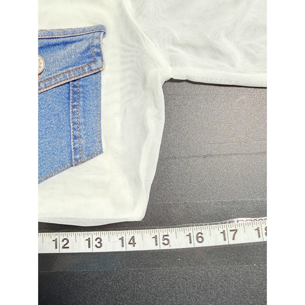 New Akira Womens Sheer Mesh Denim Trimmed Crop Top Size S Western Country y2k - Picture 4 of 8